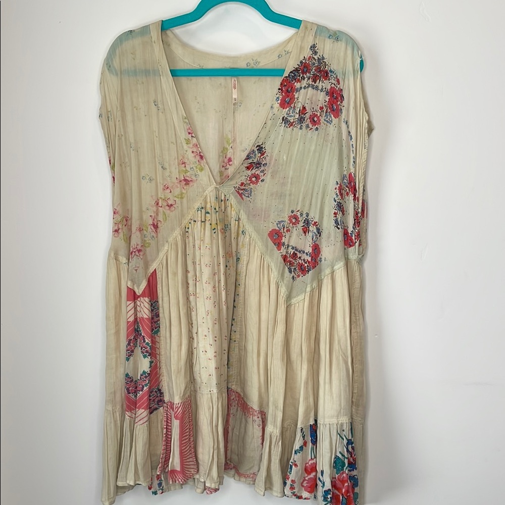 Free People Cream and Red Bohemian Tunic
